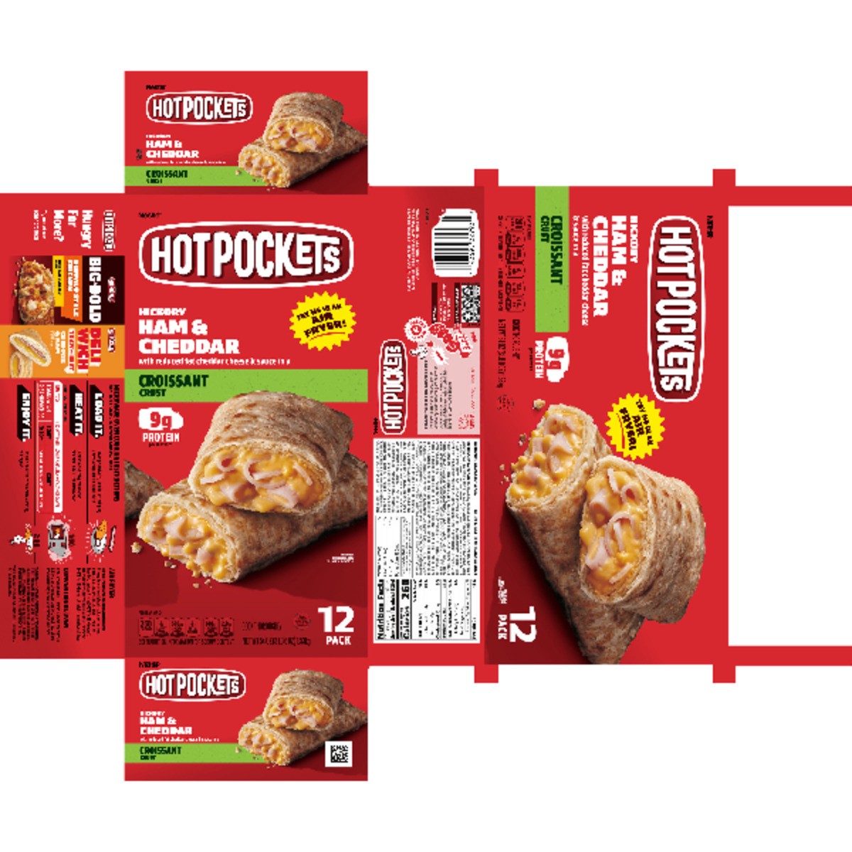 slide 10 of 15, Hot Pockets Hickory Ham & Cheddar Croissant Crust Frozen Snacks, Hot Pockets Made with Real Reduced Fat Cheddar Cheese, 12 Count, 54 oz