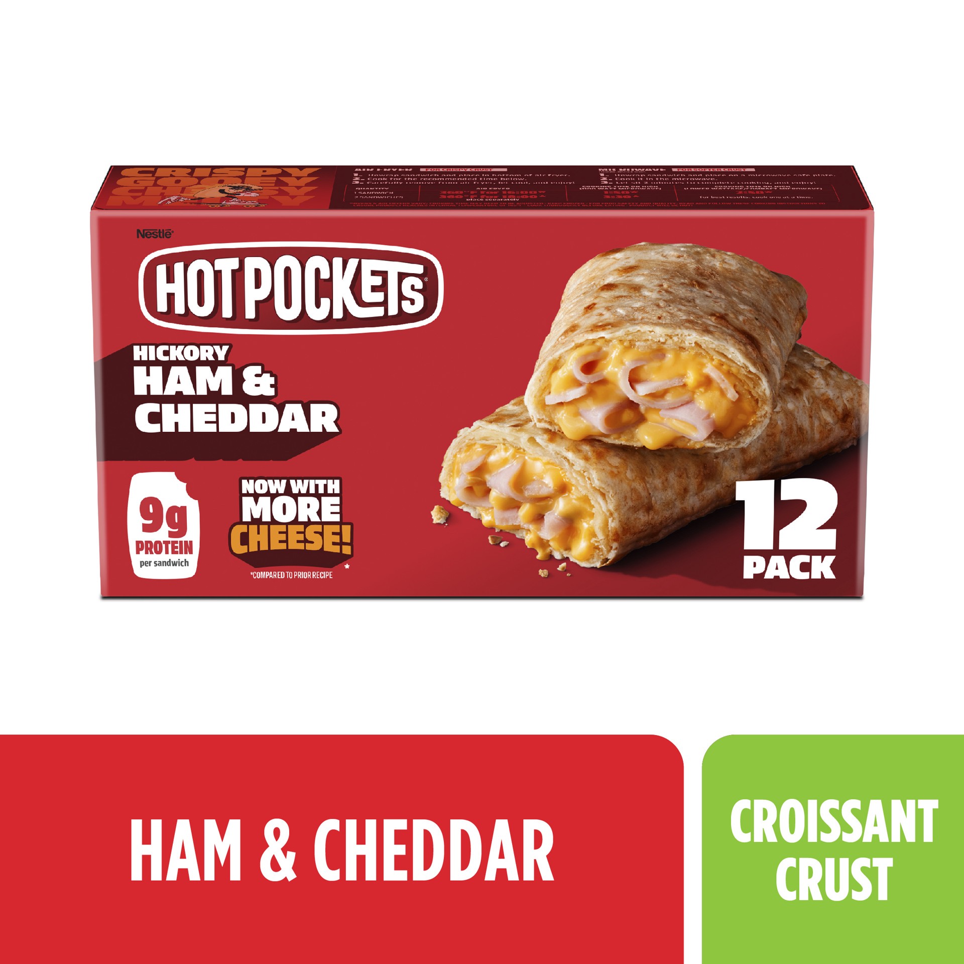 slide 1 of 15, Hot Pockets Hickory Ham and Cheddar, Croissant Crust, Frozen Snack, 12 Pack, 54 oz