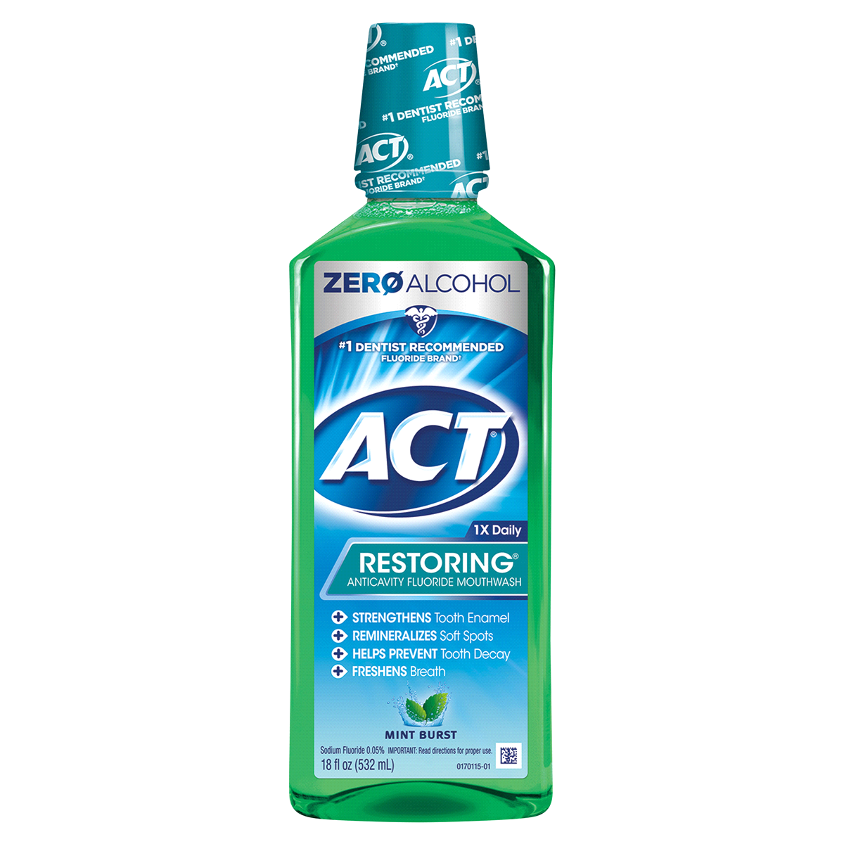 slide 1 of 1, ACT Mint Burst Restoring Anticavity Fluoride Mouthwash, 18 fl oz