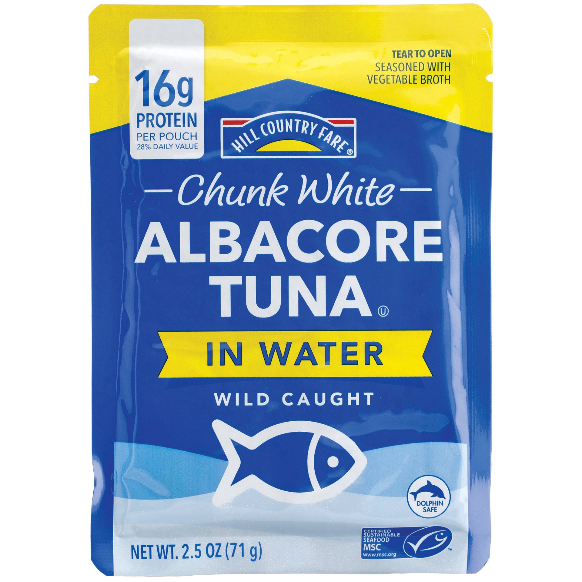 slide 1 of 1, Hill Country Fare Chunk White AlbacoreTuna in Water Pouch, 2.5 oz