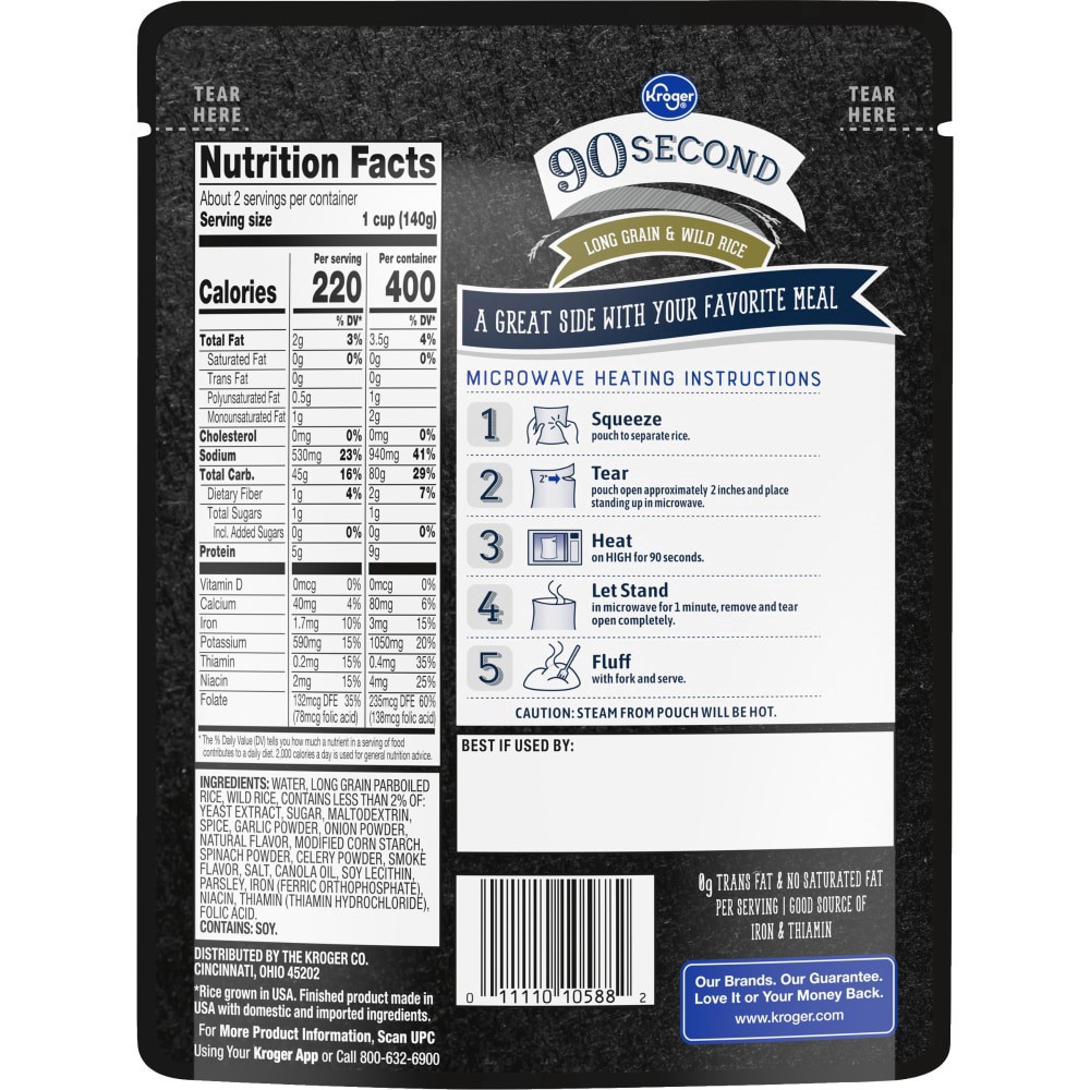 slide 2 of 2, Kroger 90 Second Microwavable Long Grain & Wild Rice, 8.8 oz