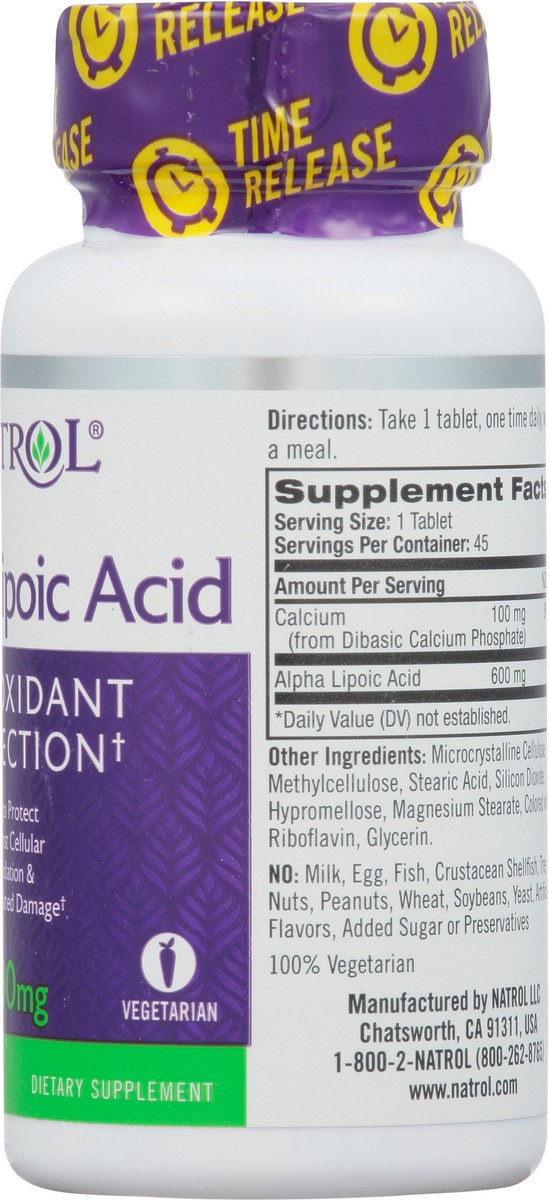slide 8 of 9, Natrol, Alpha Lipoic Acid Capsules, Antioxidant Protection Supplement, 600 mg, 45 Count, 45 ct