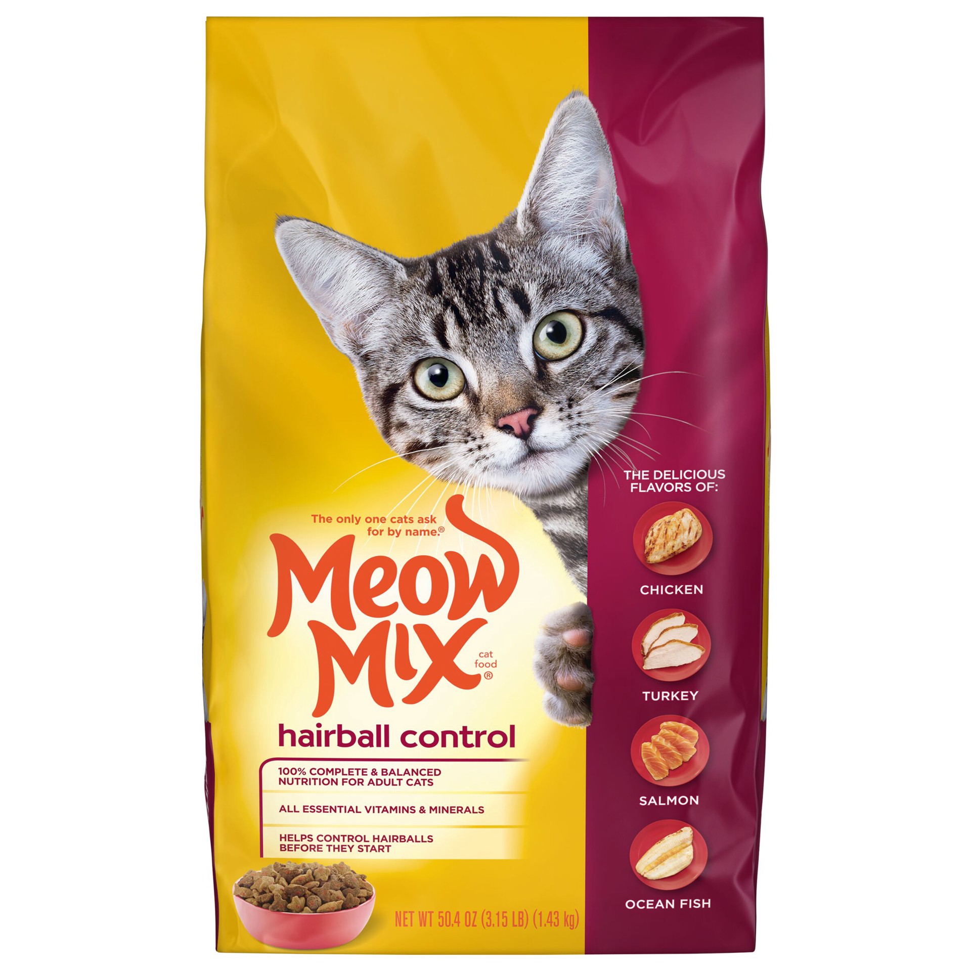 slide 1 of 12, Meow Mix Hairball Control Dry Cat Food, 3.15-Pound Bag, 3.15 lb