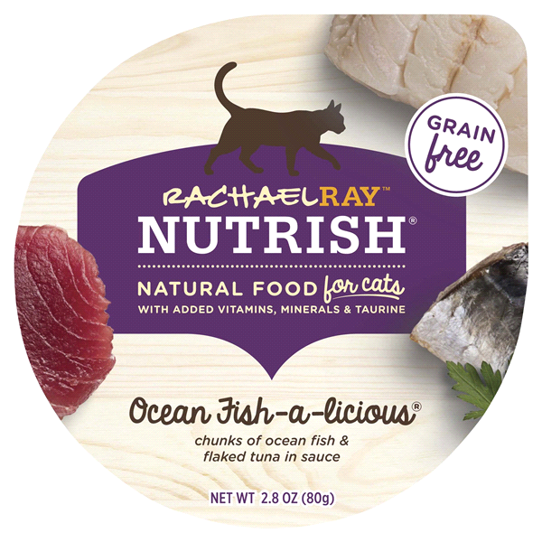 slide 1 of 21, Rachael Ray Nutrish Natural Wet Cat Food, Grain Free, Ocean Fish-A-Licious tub, 2.8 oz