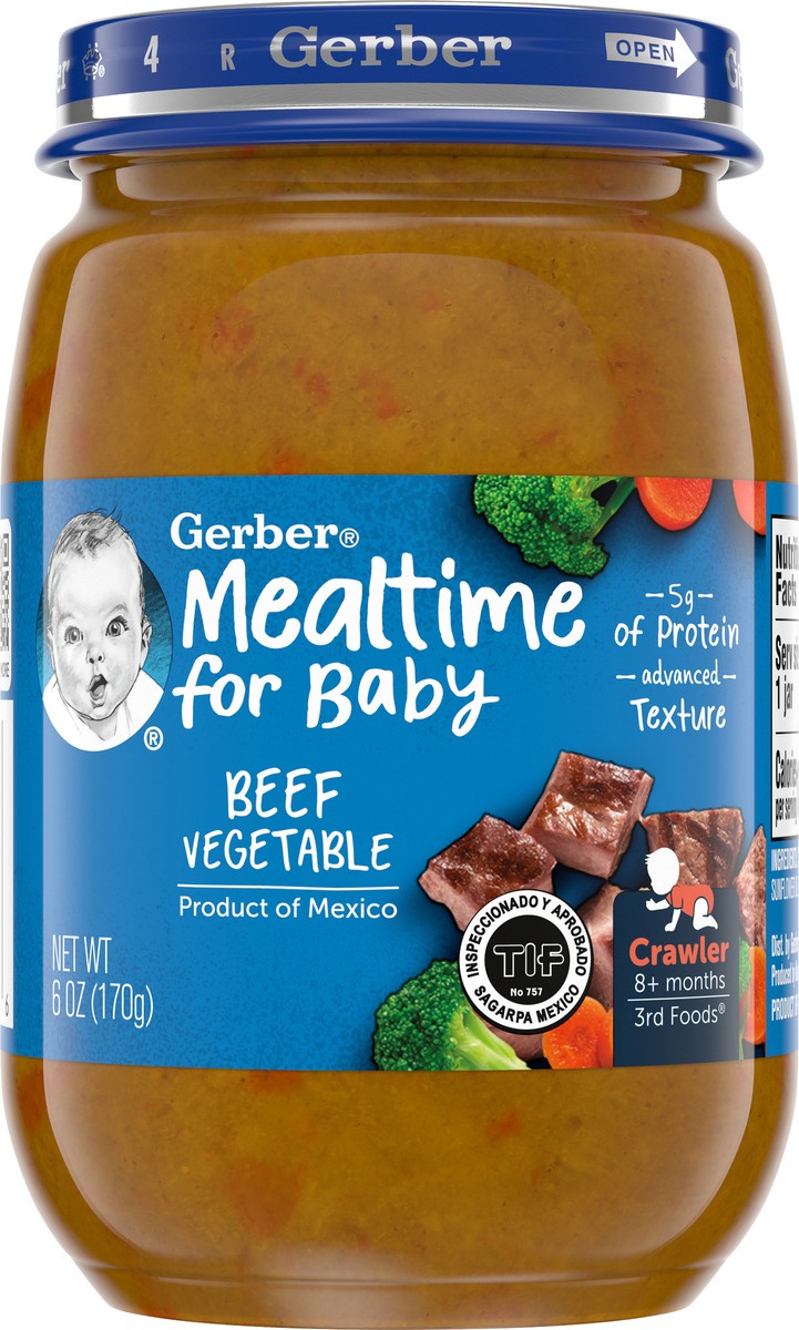 slide 7 of 9, Gerber Stage 3 Baby Food, Beef Vegetable, 6 oz Jar, 6 oz