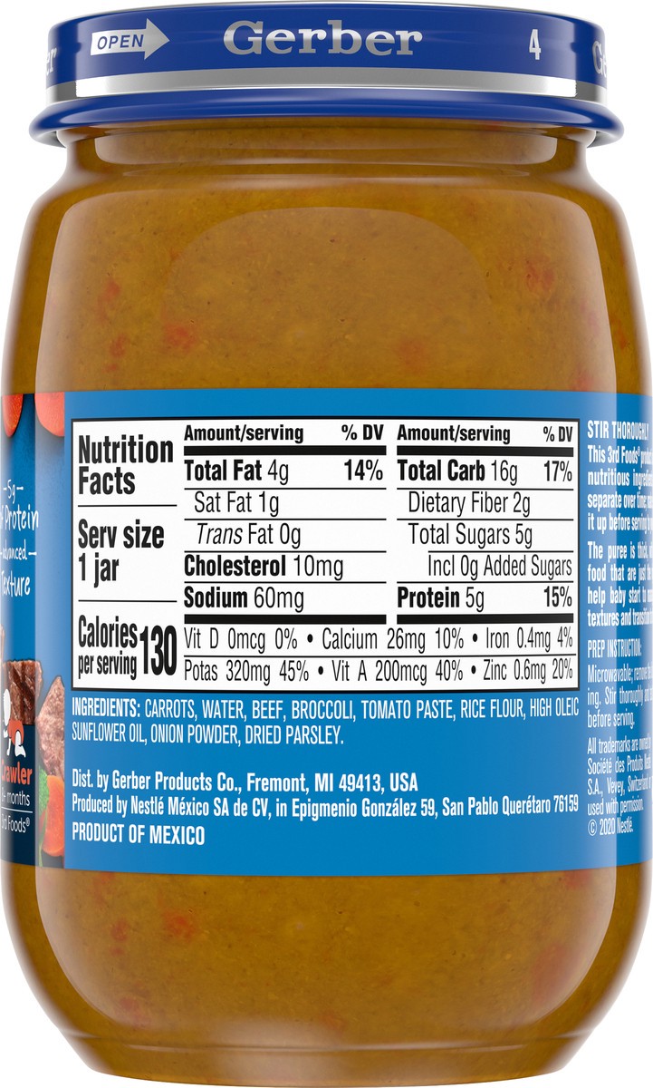 slide 4 of 9, Gerber Stage 3 Baby Food, Beef Vegetable, 6 oz Jar, 6 oz