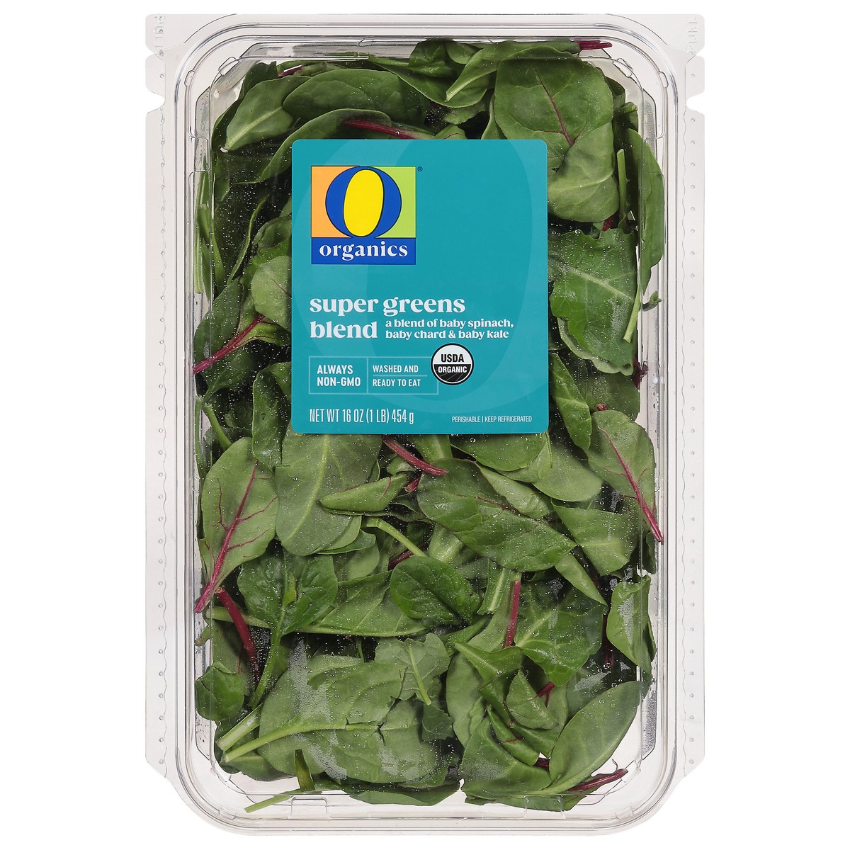 slide 1 of 9, O Organics Organic Super Greens Baby Spinach Baby Chard Baby Kale, 16 oz