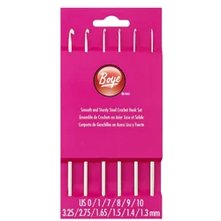 Boye Crochet Hook Set Steel, Sizes 0, 1, & 7-10, 6 per Pack