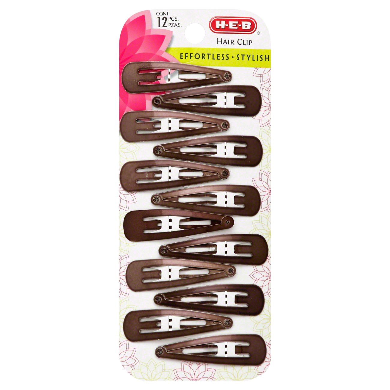 slide 1 of 1, H-E-B Center Hair Clips Brown, 12 ct