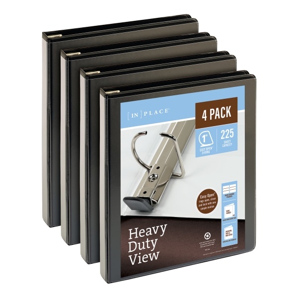 slide 1 of 6, Office Depot Brand Heavy-Duty D-Ring View Binder, 1'' Rings, Black, 4/Pack, 1 ct