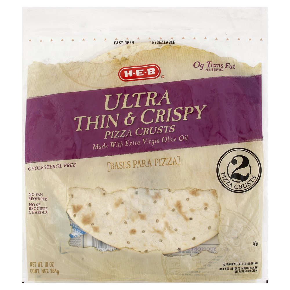 slide 1 of 1, H-E-B Ultra Thin and Crispy 12 Inch Pizza Crusts, 2 ct