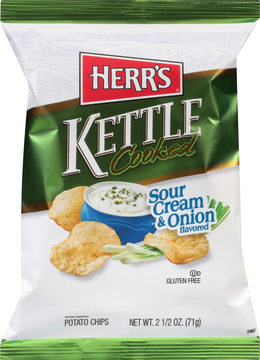 slide 1 of 13, Herr's Kettle Cooked Sour Cream & Onion Flavored Potato Chips - 2.5 oz, 2.5 oz