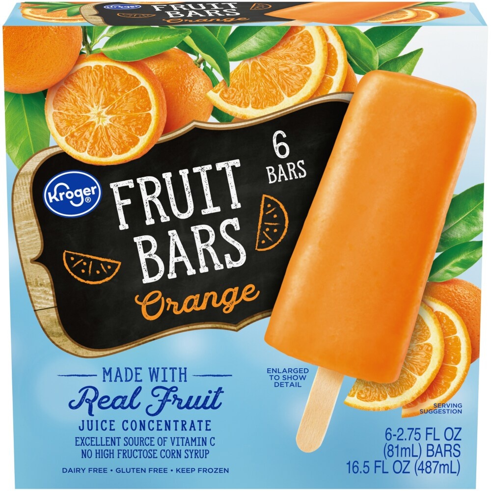 slide 1 of 1, Kroger Orange Frozen Fruit Bars, 6 ct; 2.75 fl oz