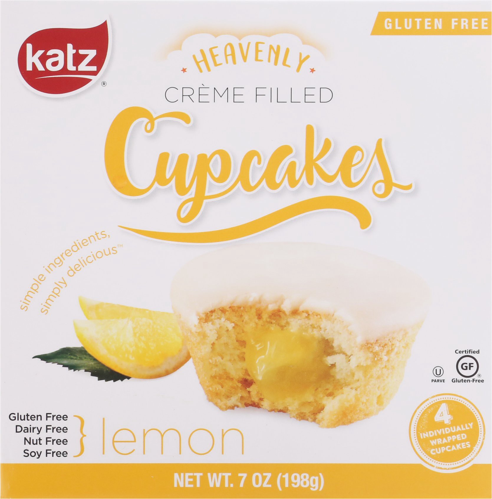 slide 1 of 12, Katz Creme Filled Lemon Cupcakes 4 ea, 4 ct