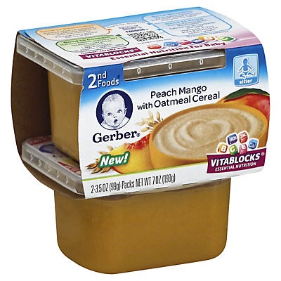 slide 1 of 1, Gerber 2nd Foods Peach Mango With Oatmeal Cereal, 2 ct; 3.5 oz