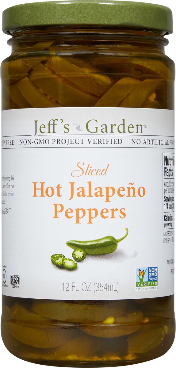 slide 7 of 7, Jeff's Garden Sliced Hot Jalapeño Peppers, 12 fl oz, 12 fl oz