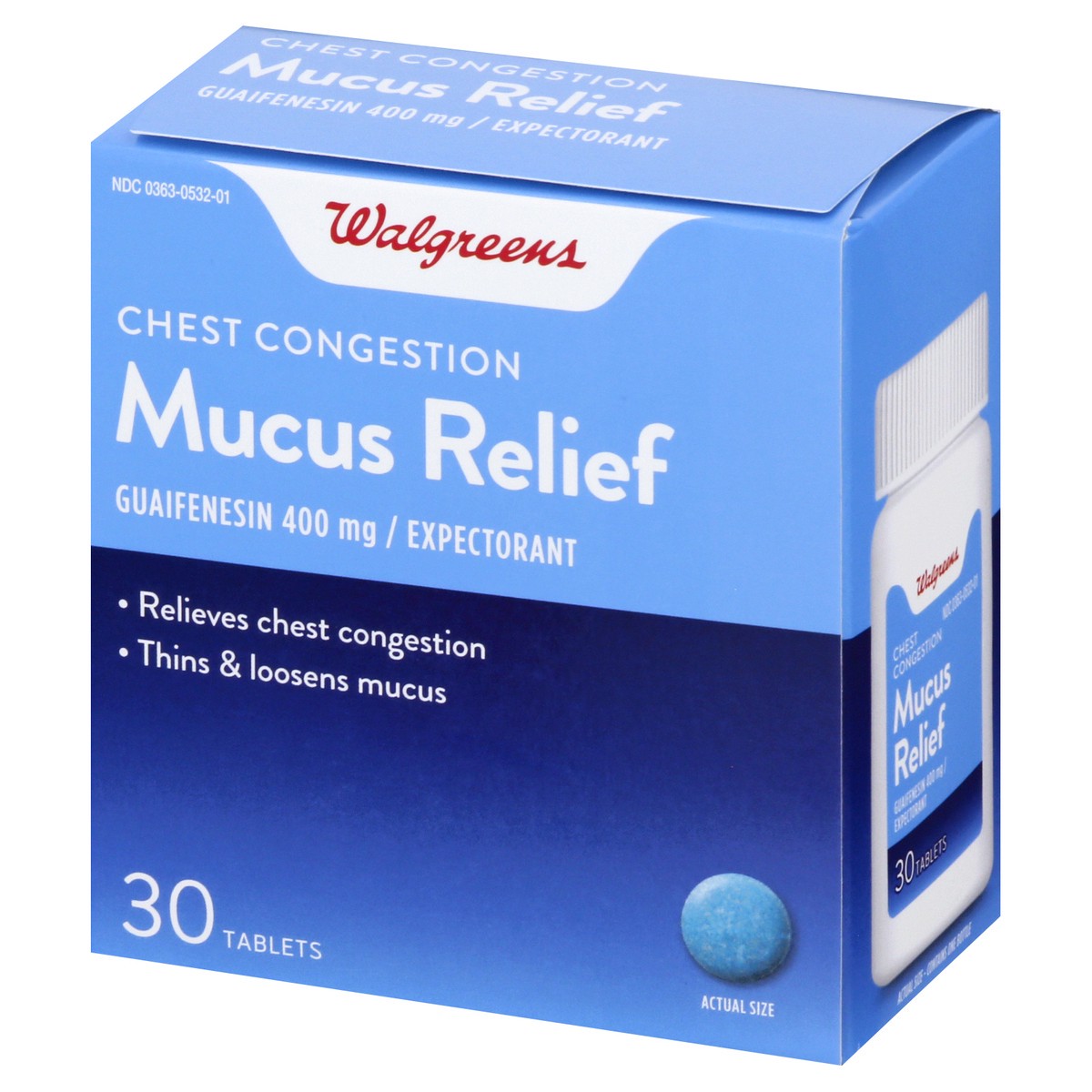 slide 7 of 9, Walgreens Mucus Relief Immediate Release Tablets 400Mg, 30 ct