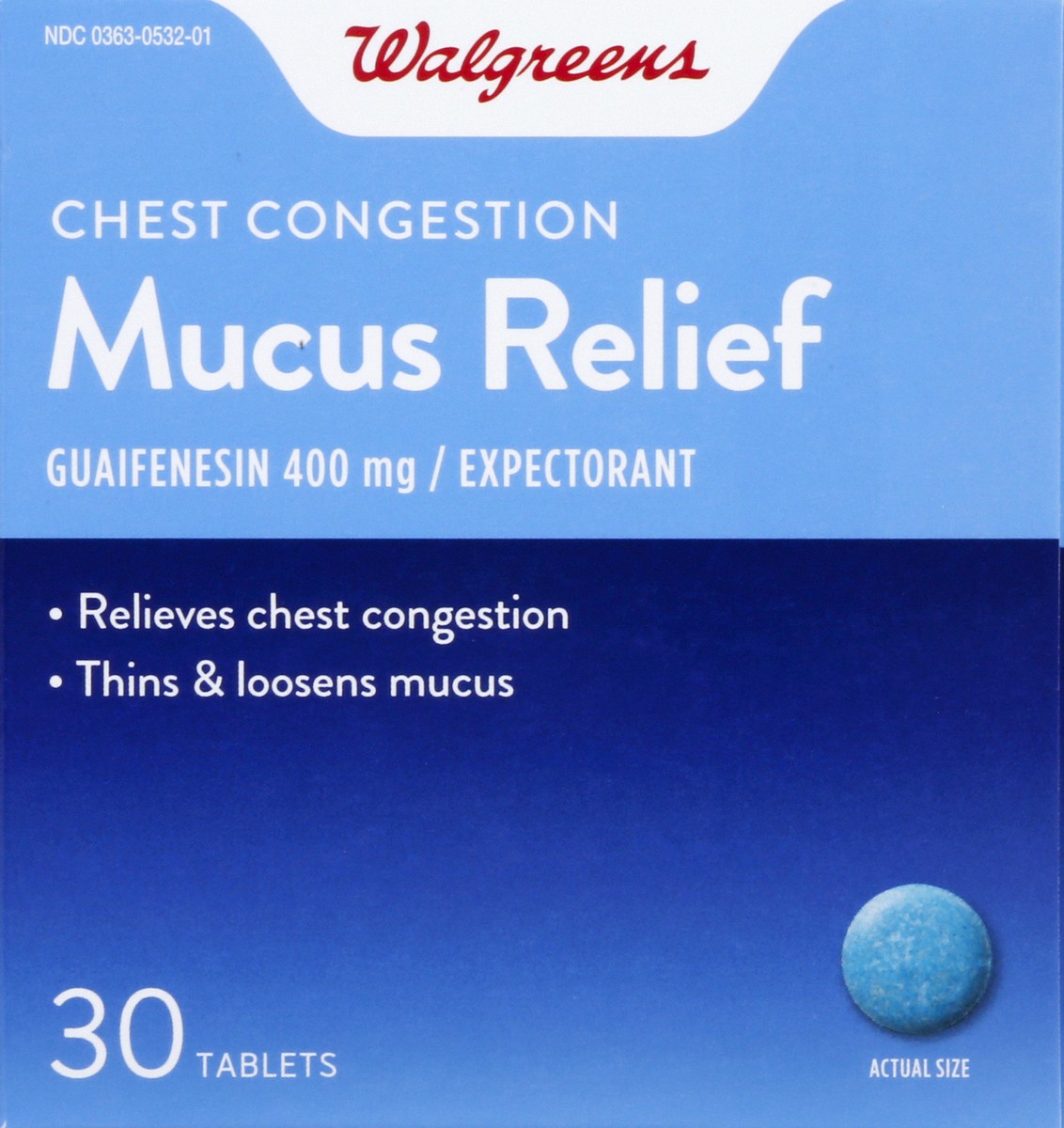 slide 8 of 9, Walgreens Mucus Relief Immediate Release Tablets 400Mg, 30 ct