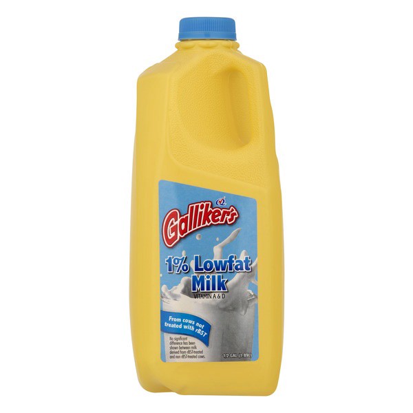 slide 1 of 1, Galliker's Milk, Lowfat, 1% Milkfat, 2 qt