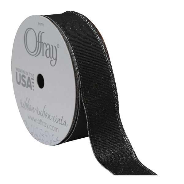 slide 1 of 1, Offray Ribbon Grosgrain Glitz Black 0.875X, 9 ft