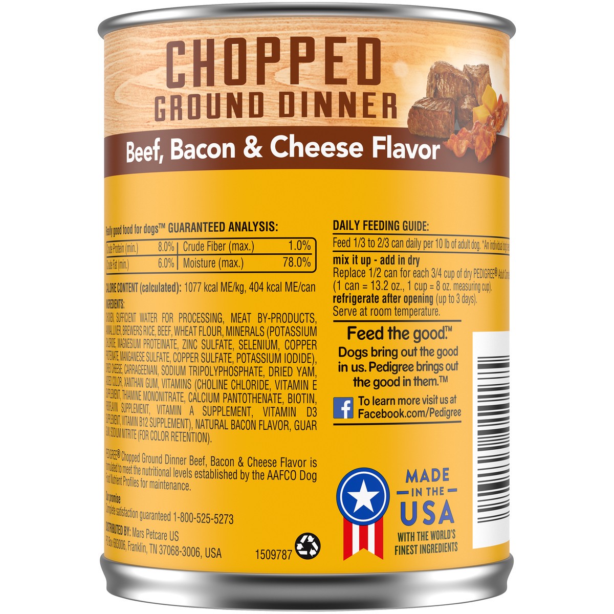 slide 7 of 9, Pedigree Chopped Ground Dinner Beef, Bacon & Cheese Flavor Food for Dogs 13.2 oz, 13 oz