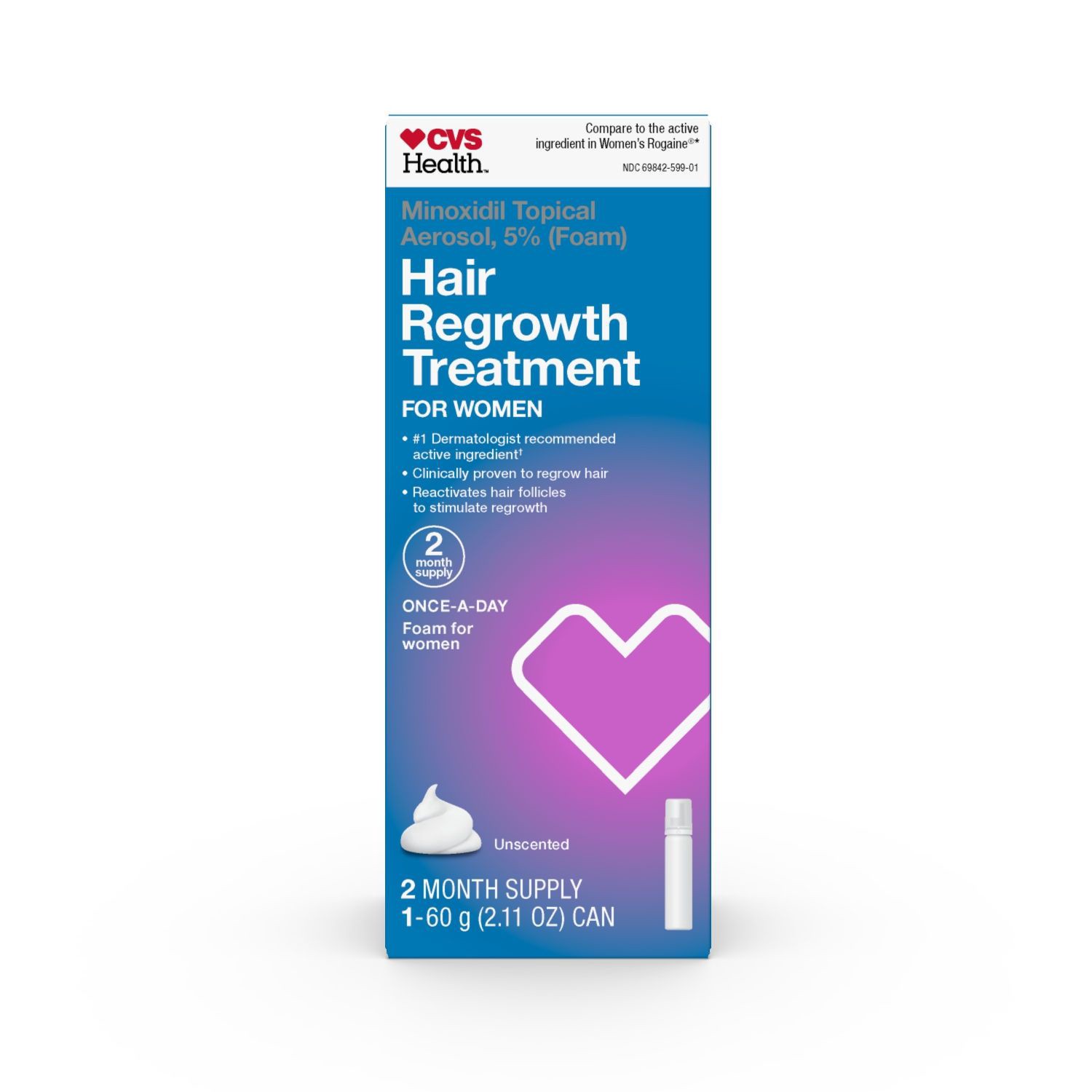 slide 1 of 10, CVS Health Women's 5% Minoxidil Foam For Hair Regrowth, 2 Month Supply, 1 ct