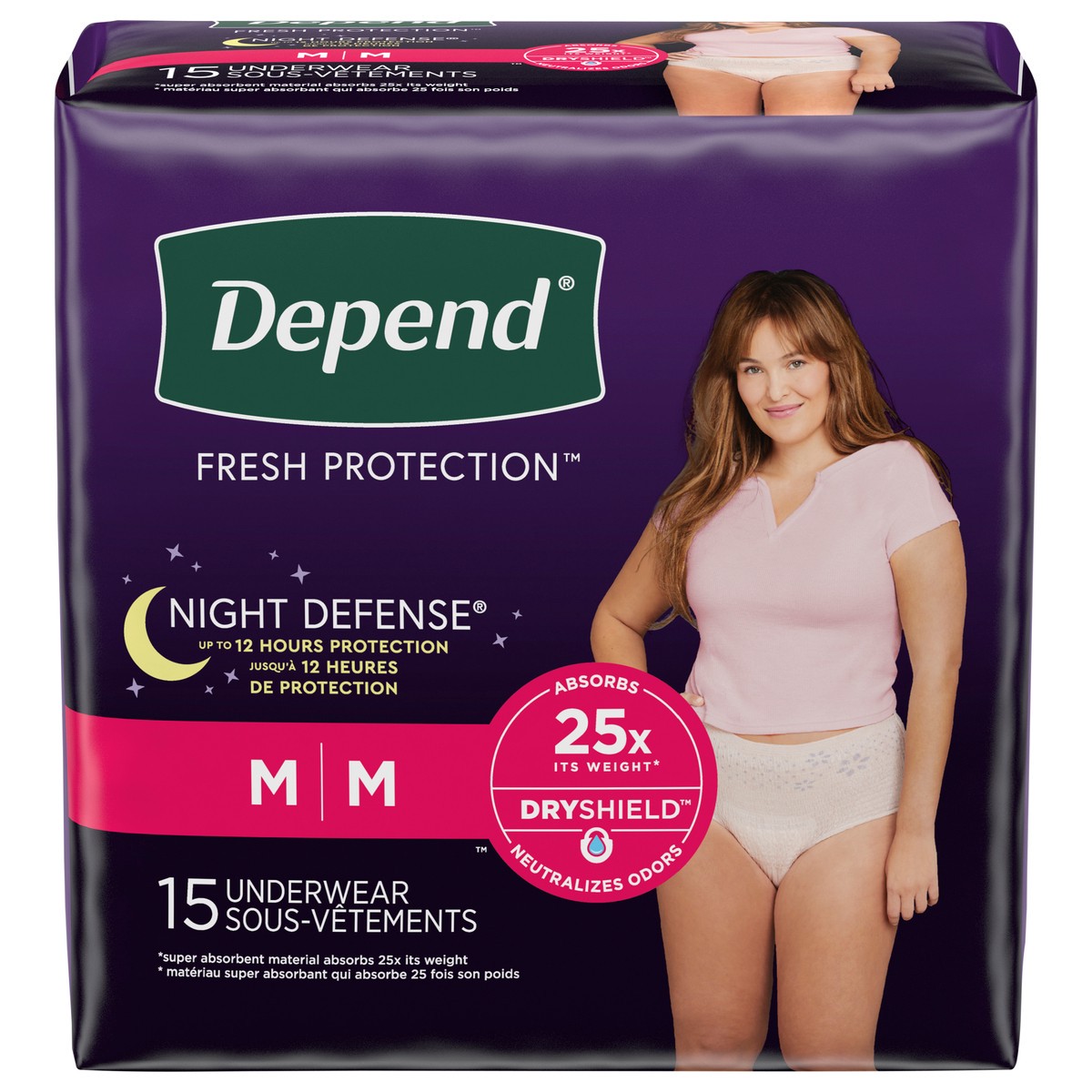 slide 1 of 1, Depend Night Defense Adult Incontinence Underwear for Women, Disposable, Overnight, Medium, Blush, 15 Count (Packaging May Vary), 15 ct