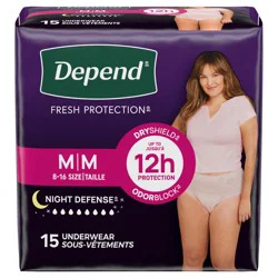 Depend Night Defense Adult Incontinence & Postpartum Bladder Leak Underwear for Women, Disposable, Overnight, Medium, Blush, 15 Count