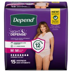 Depend Night Defense Adult Incontinence & Postpartum Bladder Leak Underwear for Women, Disposable, Overnight, Medium, Blush, 15 Count
