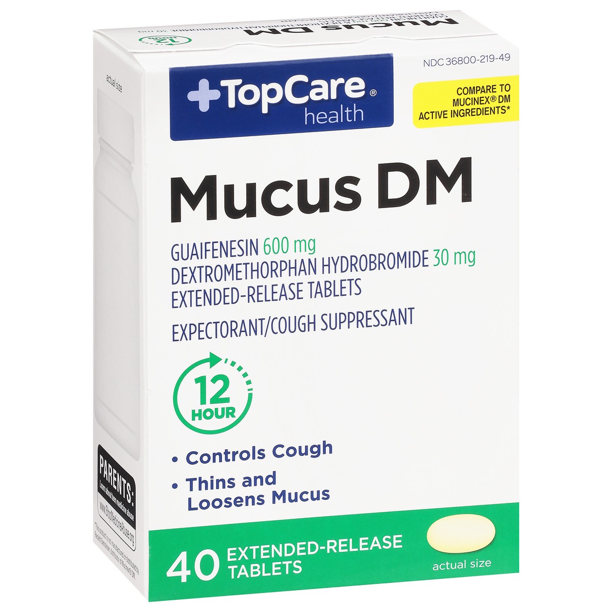slide 8 of 9, TopCare Health Guaifenesin/Dextromethorphan Hydrobromide 600 mg/30 mg Mucus DM 40 Extended-Release Tablets, 40 ct