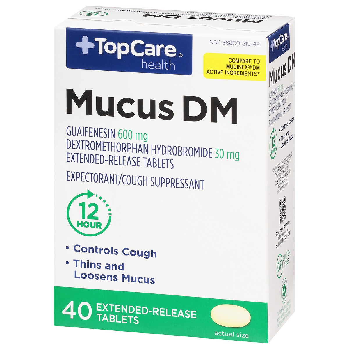 slide 4 of 9, TopCare Health Guaifenesin/Dextromethorphan Hydrobromide 600 mg/30 mg Mucus DM 40 Extended-Release Tablets, 40 ct