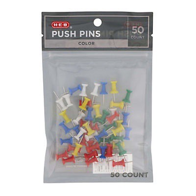 slide 1 of 1, H-E-B Color Push Pins, 50 ct