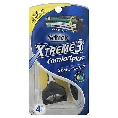 slide 1 of 1, Schick Xtreme 3 Comfort Plus Xtra Sensitive Disposable Razors, 4 ct