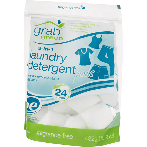 slide 5 of 8, Grab Green Fragrance Free 3 In 1 Laundry Detergent Pods, 24 ct; 15.2 oz