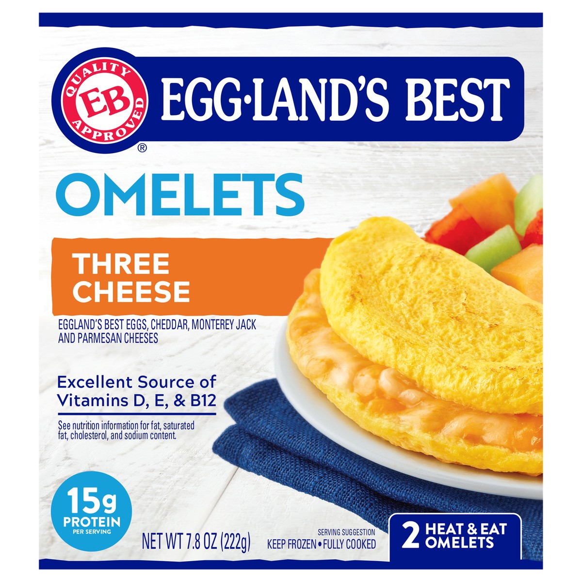 slide 1 of 9, Eggland's Best Three Cheese Frozen Omelet, 2 count, 2 ct