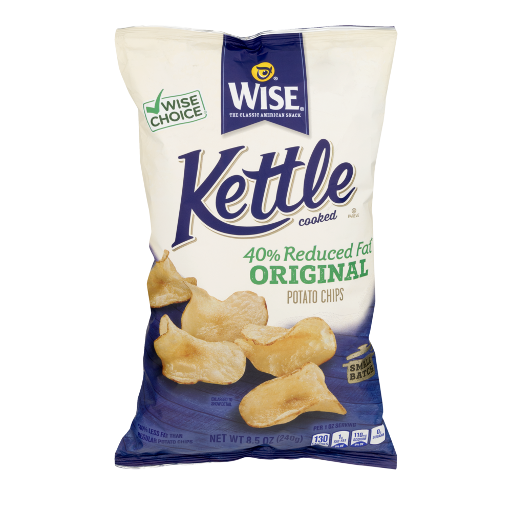 slide 1 of 1, Wise Reduced Fat Original Kettle Chips, 8.5 oz