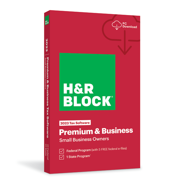 slide 1 of 4, H & R Block Premium & Business 2023 Tax Software, For Pc, Product Key/Download, 1 ct