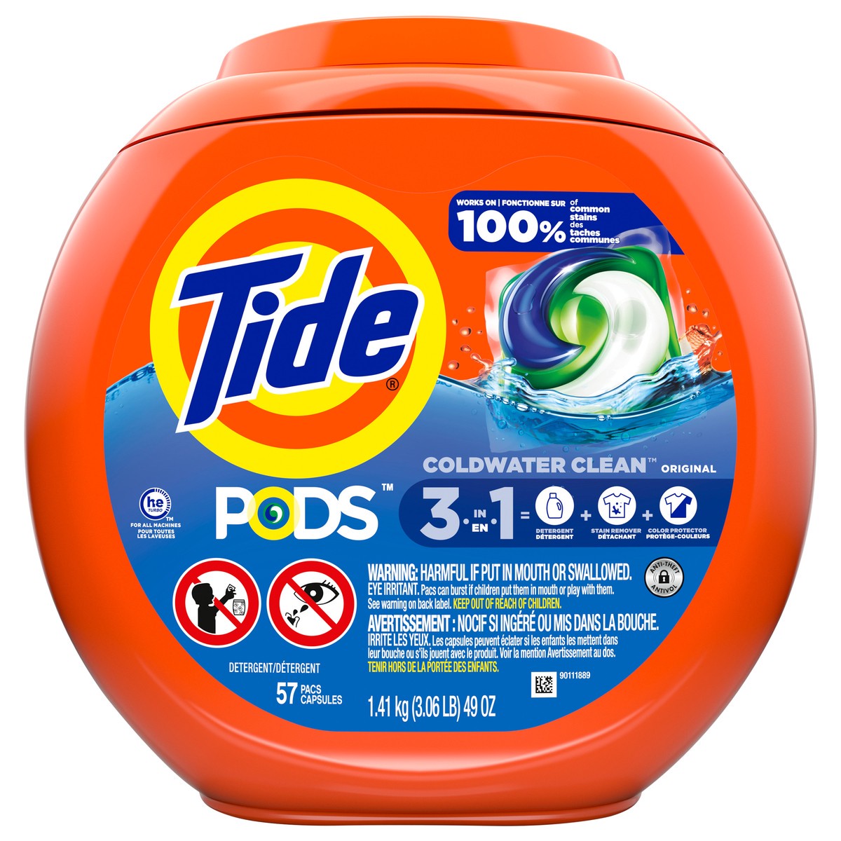 slide 1 of 8, Tide PODS Liquid Laundry Detergent Soap Pacs, HE Compatible, 57 Count, Powerful 3-in-1 Clean in one Step, Original Scent, 57 ct