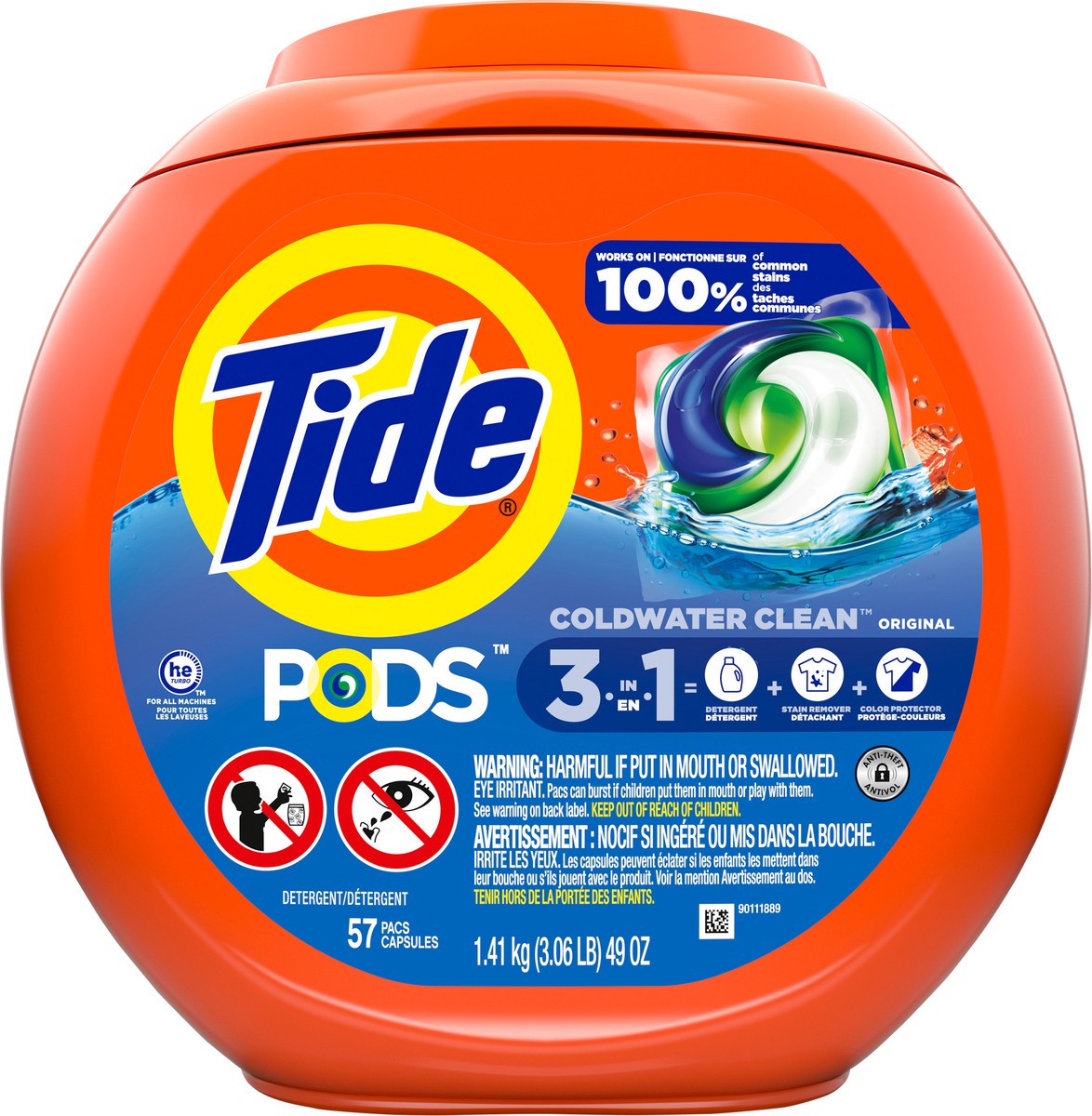 slide 4 of 8, Tide PODS Liquid Laundry Detergent Soap Pacs, HE Compatible, 57 Count, Powerful 3-in-1 Clean in one Step, Original Scent, 57 ct