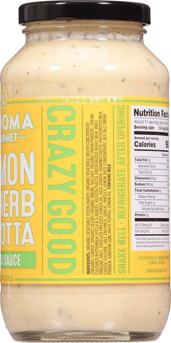slide 9 of 13, Sonoma Gourmet Lemon & Herb Ricotta Pasta Sauce, 24.5 oz