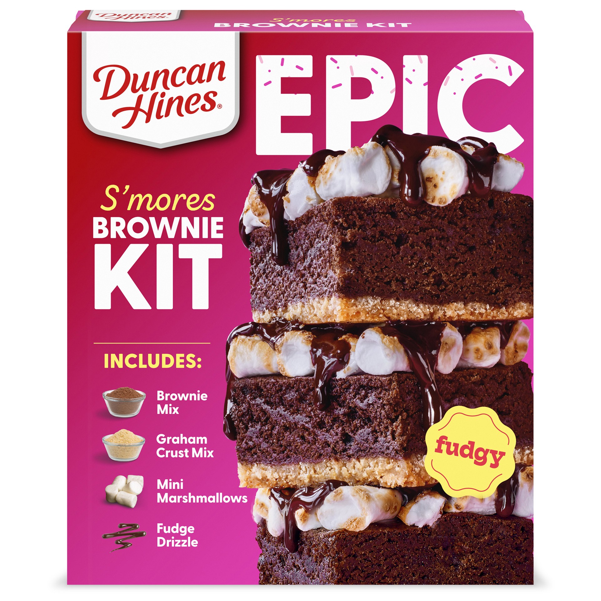 slide 1 of 12, D/Hines Duncan Hines Epic Smores Brownie Mix, 24.16 oz