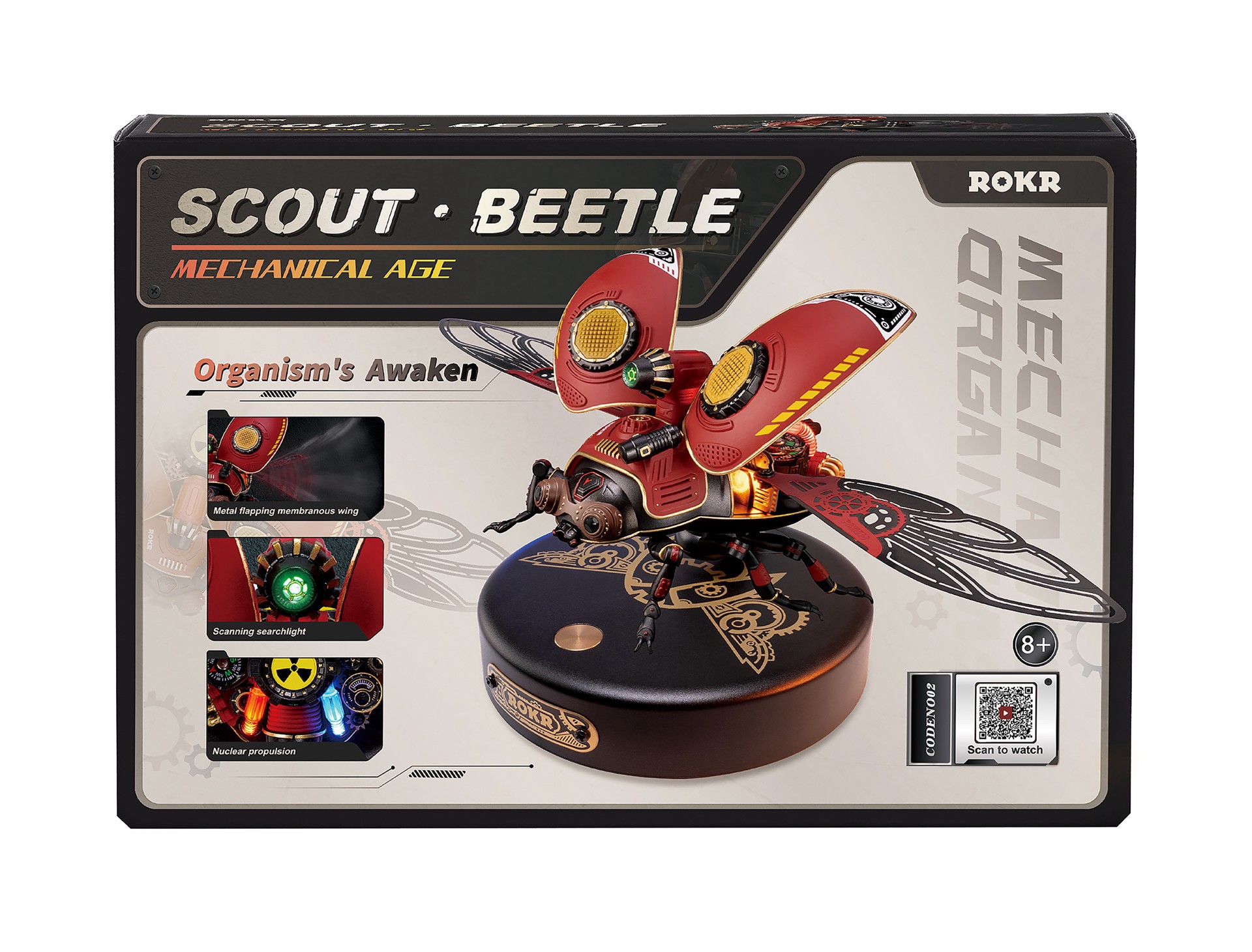 slide 6 of 8, Robotime Rokr Mechanical Age Scout Beetle Led 3d Puzzle Kit, 7.68 in x 3.74 in x 3.94 in