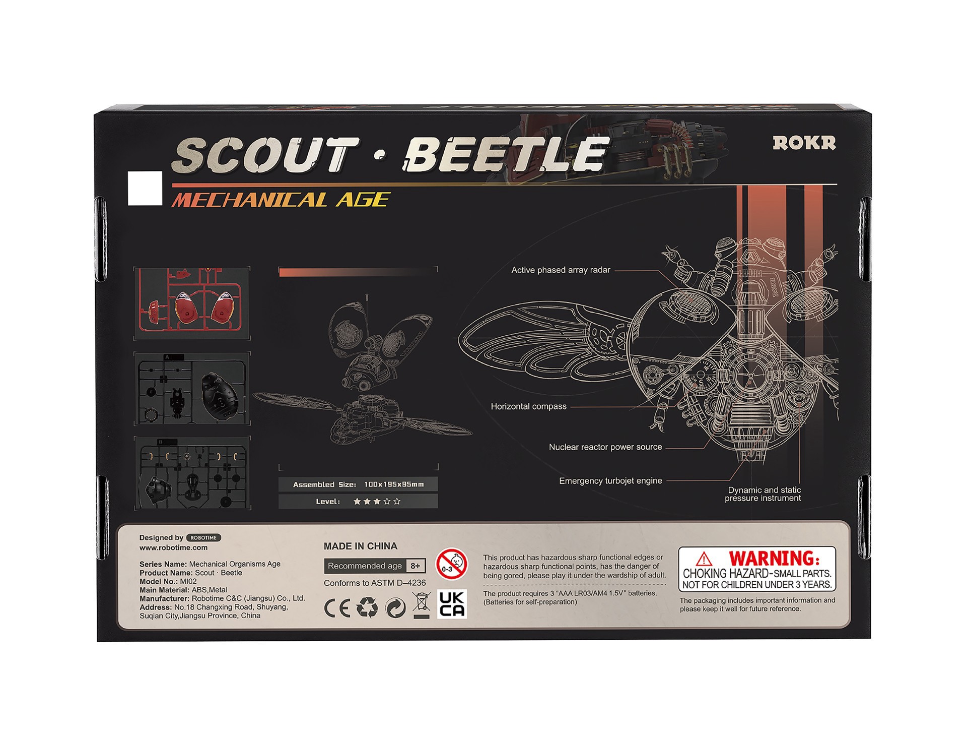 slide 3 of 8, Robotime Rokr Mechanical Age Scout Beetle Led 3d Puzzle Kit, 7.68 in x 3.74 in x 3.94 in