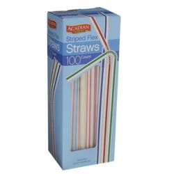 Acadian Trading Striped Flex Straws 100 ea