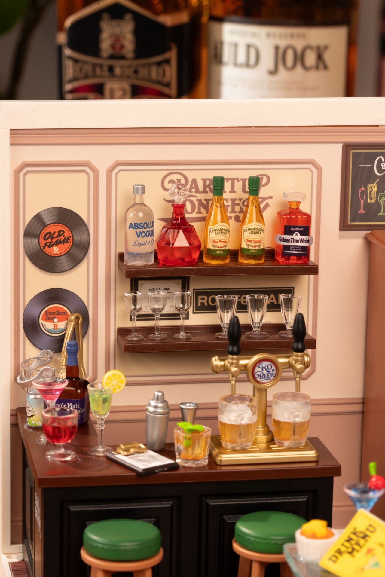 slide 5 of 7, Robotime Rolife Super Creator Leisurely Cheers Bar Diy Miniature Kit, 5.98 in x 6.93 in x 6.42 in