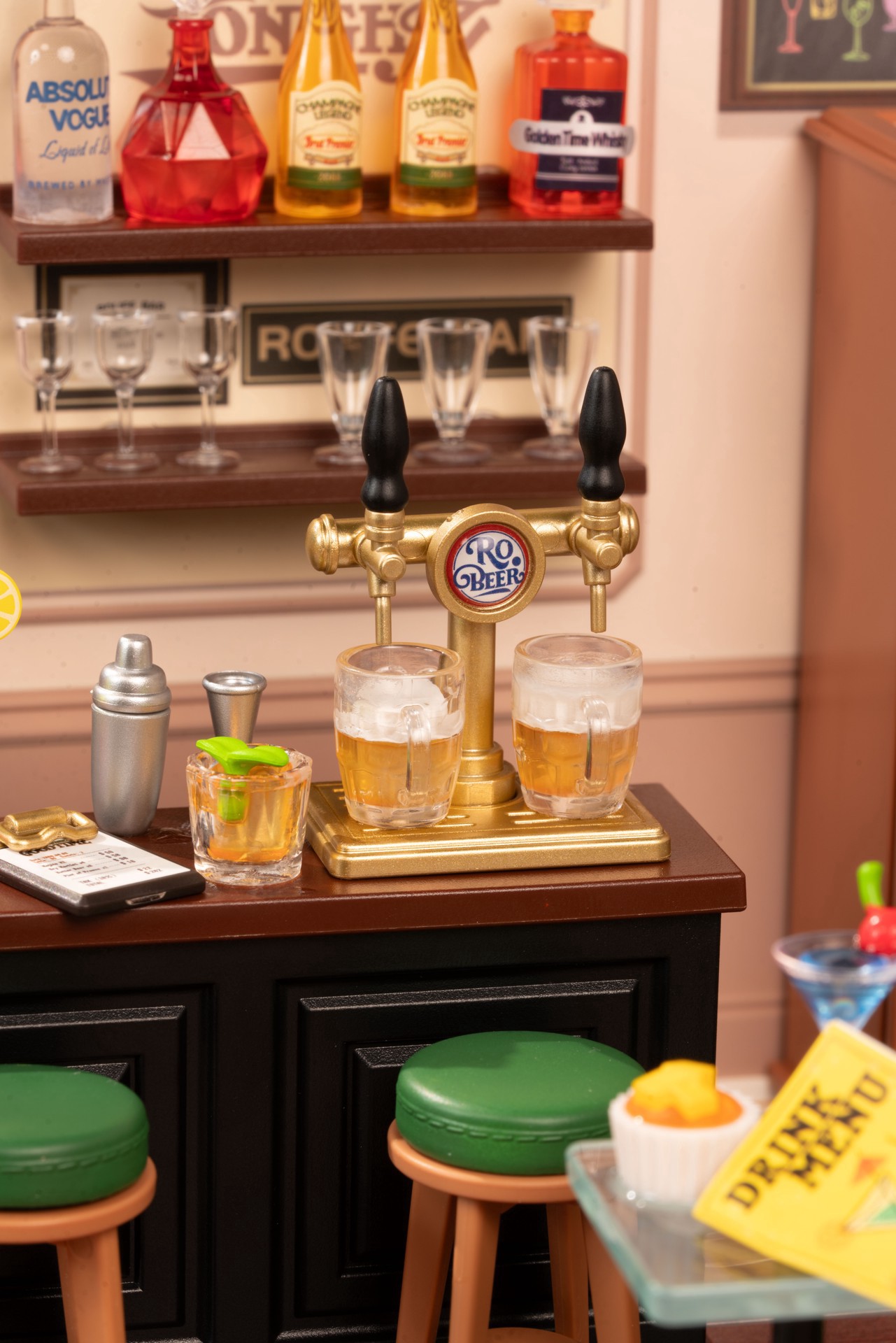 slide 6 of 7, Robotime Rolife Super Creator Leisurely Cheers Bar Diy Miniature Kit, 5.98 in x 6.93 in x 6.42 in