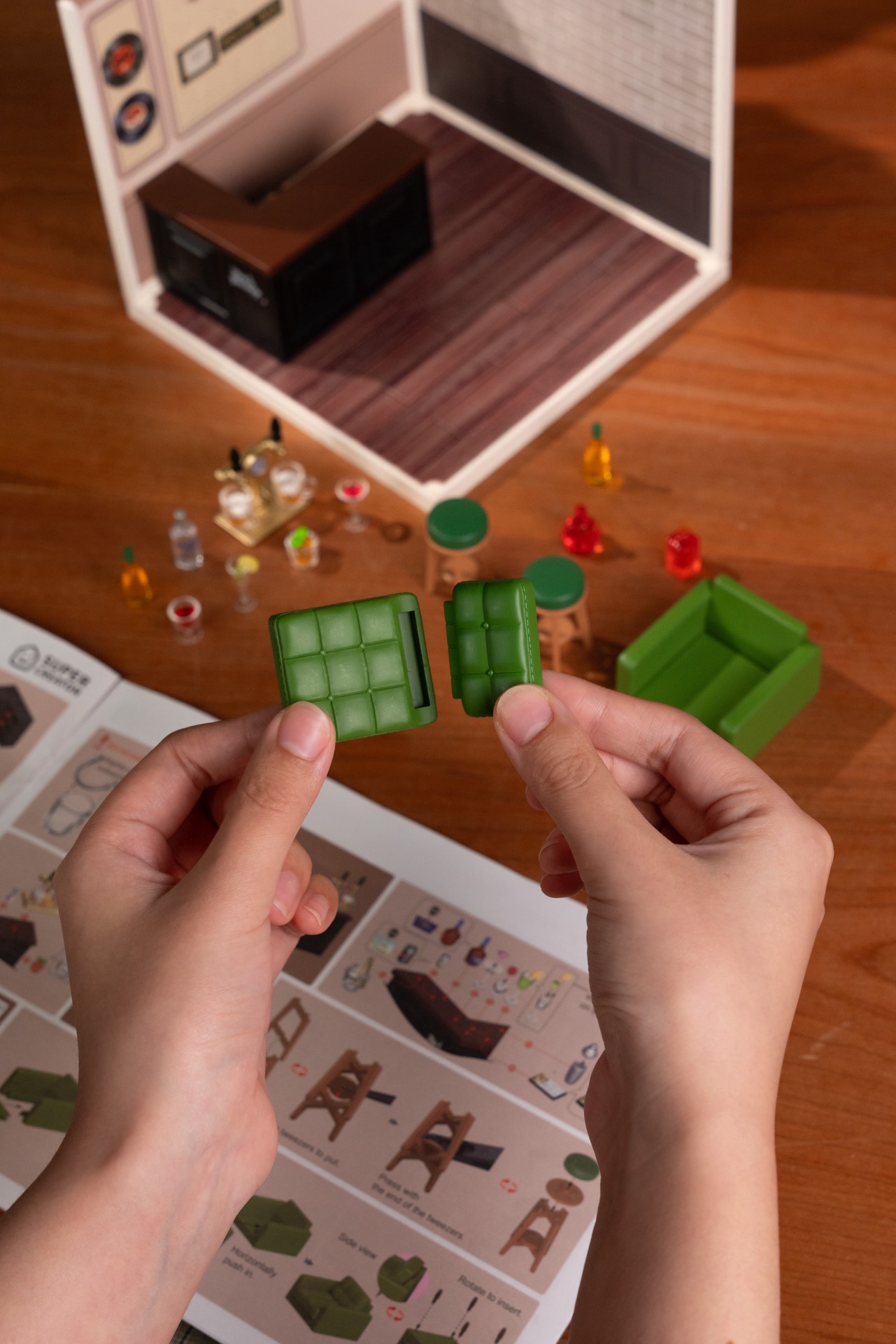 slide 4 of 7, Robotime Rolife Super Creator Leisurely Cheers Bar Diy Miniature Kit, 5.98 in x 6.93 in x 6.42 in