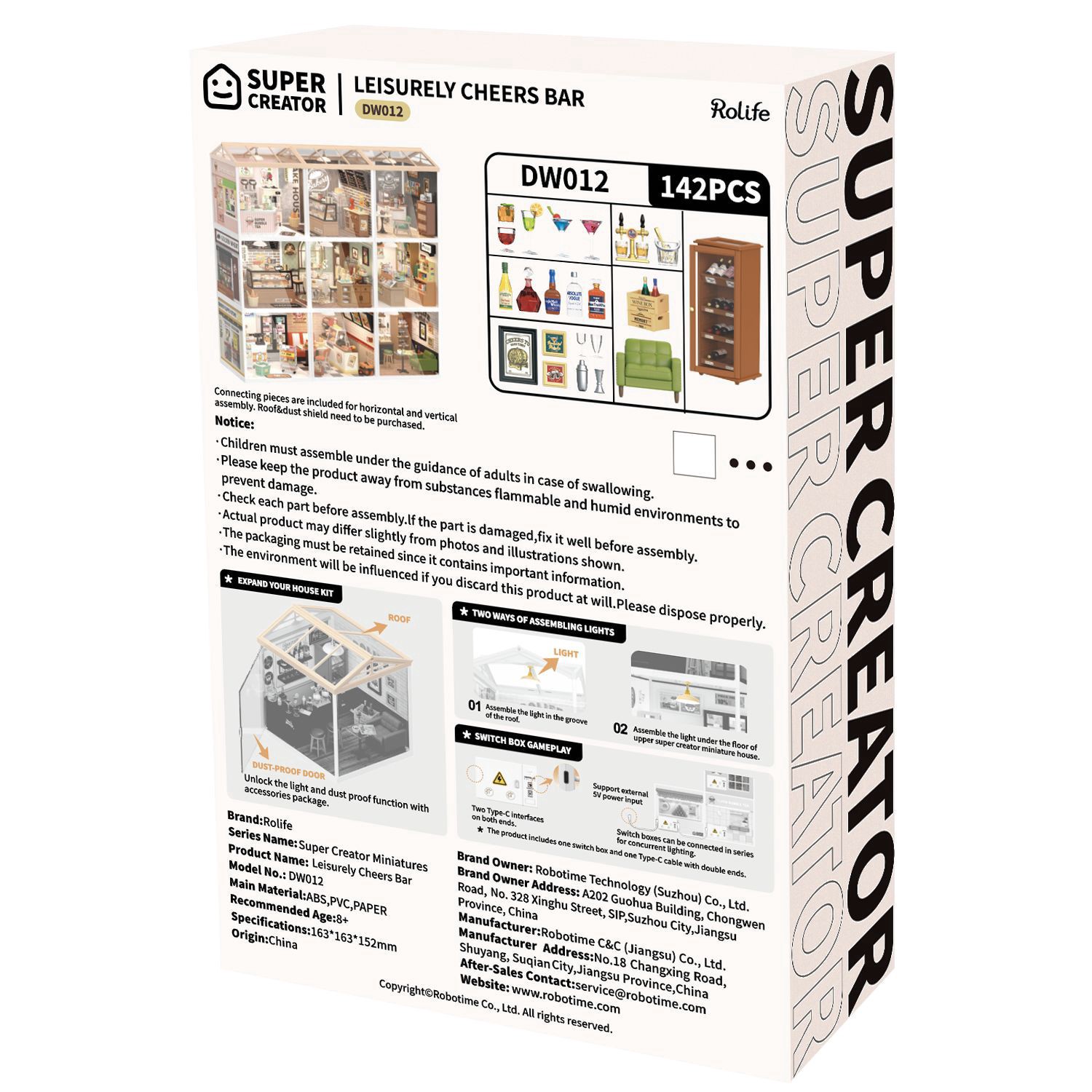 slide 3 of 7, Robotime Rolife Super Creator Leisurely Cheers Bar Diy Miniature Kit, 5.98 in x 6.93 in x 6.42 in