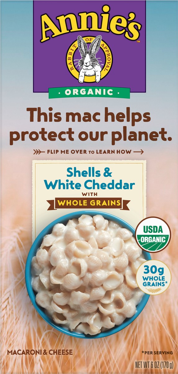 slide 6 of 9, Annie's Organic Macaroni and Cheese Dinner, Shells & White Cheddar with Whole Grains, 6 oz., 6 oz