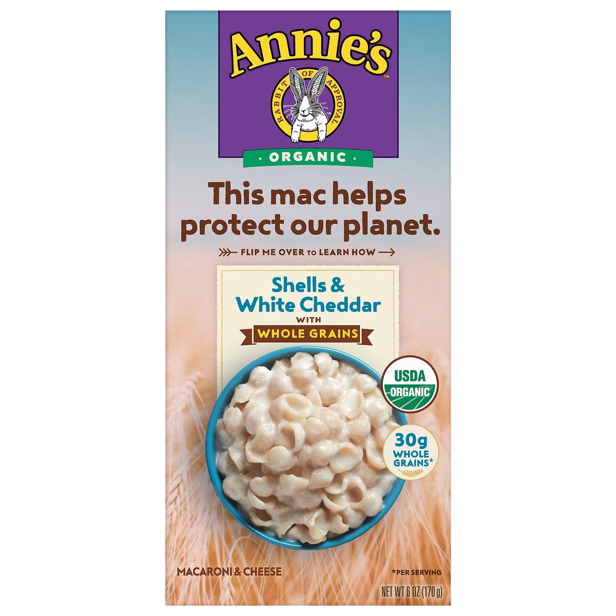 slide 1 of 9, Annie's Organic Macaroni and Cheese Dinner, Shells & White Cheddar with Whole Grains, 6 oz., 6 oz